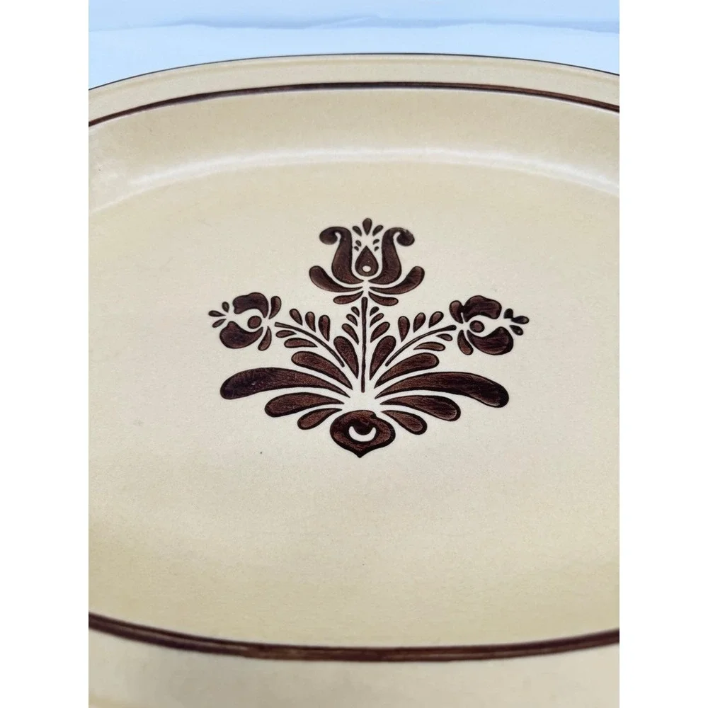 Pfaltzgraff Village Serving Platter Oval Floral Tan Brown Vintage Plate 16